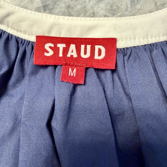 STAUD Demi Tiered Midi Dress Cotton Poplin Navy - M - Picture 6 of 6